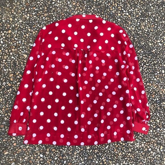Vintage 1990s faux silk polka dot blouse red white - Picture 6 of 6